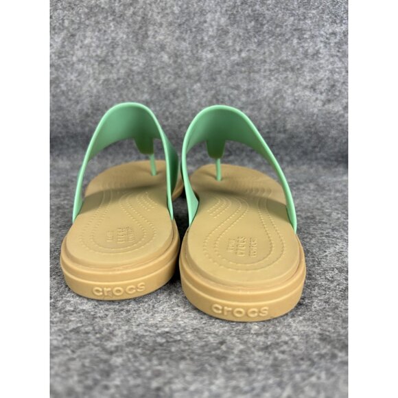 Crocs Sandals Womens Size 7 Mint Green Tan Flip Flop Thong Comfort Slip On Beach - Picture 6 of 7